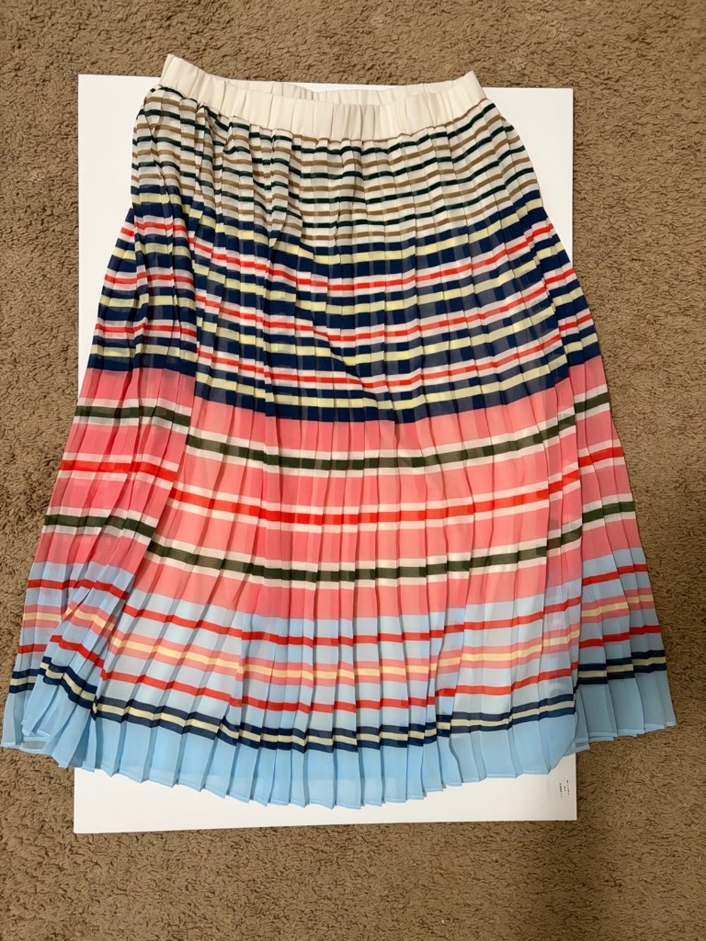 Banana Republic Striped Pleated Midi Skirt - Pink, Light Blue & Navy